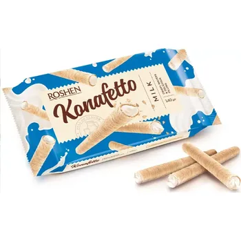 Oplatkové trubičky ROSHEN 140 g KONAFETTO - mléčné (ROSHEN oplatkové trubičky s mléčnou náplní)