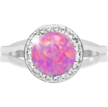 Prsten JSB bijoux s.r.o. Stříbrný prsten s kulatým opálem a krystaly Swarovski Light Fuchsia velký (Stříbro 925/1000)