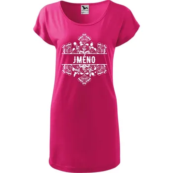 DOBRÝ TRIKO Dámské tričko/šaty Květina jméno Velikost: XS, Barva: Purpurová