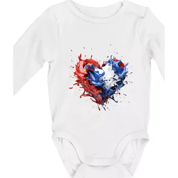 Srdce rozprsknuté - České barvy - Body kojenecké s dlouhým rukávem - Dlouhý r. do 3 měs ( Bílá )