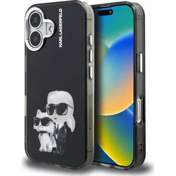 Náhradní kryt pro mobilní telefon Karl Lagerfeld IML Aquarelle Karl and Choupette zadní kryt pro iPhone 16 Black