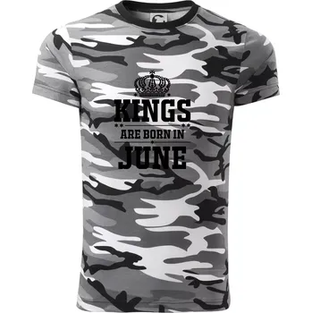 Kings are born in June - Army CAMOUFLAGE - L ( Šedý maskáč )