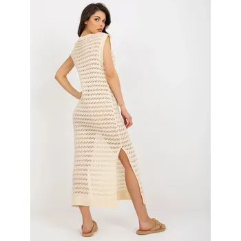 Dámské šaty Béžové dámské plážové ažurové šaty (9003) odstíny béžové uni velikost
