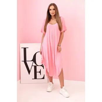 Dámské šaty Dámské viskózové šaty s krátkým rukávem a rozšířeným lemem světle růžová UNI