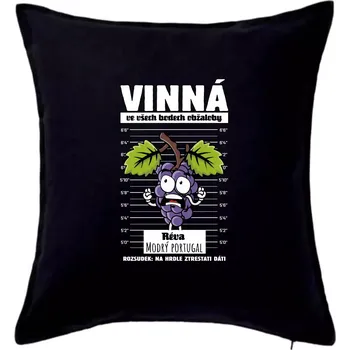 Polštář Vinná réva odsouzena Modrý portugal - Polštář 50x50 - 50x50 - Pouze potah ( Černá )