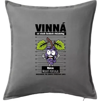 Polštář Vinná réva odsouzena Modrý portugal - Polštář 50x50 - 50x50 - Včetně výplně ( Tmavě šedý melír )