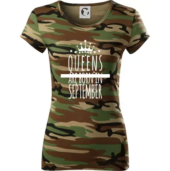 Queens are born in September - Dámské maskáčové triko - L ( Hnědý maskáč )