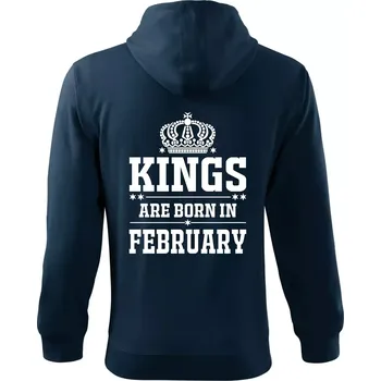 Pánská mikina Kings are born in February - Mikina s kapucí na zip trendy zipper - S ( Námořní modrá (velmi tmavá - téměř černá) )