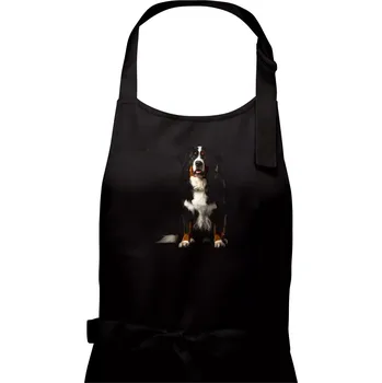 Kuchyňská zástěra Bernský salašnický pes sedící černá fotka - Dámská zástěra na vaření - Univerzální velikost ( Černá )