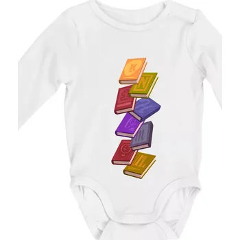 Kojenecký body Knihomol letící knihy - Body kojenecké s dlouhým rukávem - Dlouhý r. do 3 měs ( Bílá )