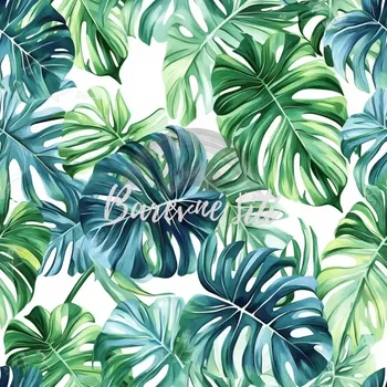 Venezia, Monstera listy na bílé (E)** (Polyesterový úplet Venezia)