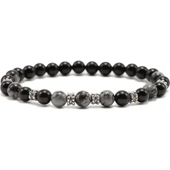 Náramek Dámský náramek černý a vločkovaný Obsidian Velikost: M