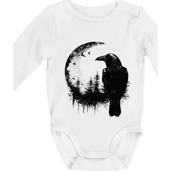 Kojenecký body Vrána a měsíc - Body kojenecké s dlouhým rukávem - Dlouhý r. do 3 měs ( Bílá )