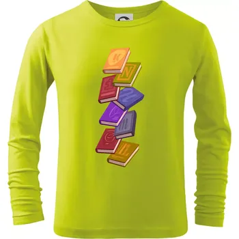 Chlapecké tričko Knihomol letící knihy - Triko dětské Long Sleeve - 158 cm/12 let ( Limetková )