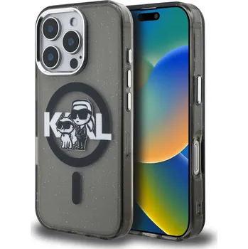 Náhradní kryt pro mobilní telefon Karl Lagerfeld IML Glitter Karl and Choupette Sketch MagSafe zadní kryt pro iPhone 16 Pro Max Black