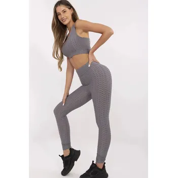 Dámské legíny Tmavě šedý dámský sportovní komplet - top a legíny 5448 odstíny šedé L (40)