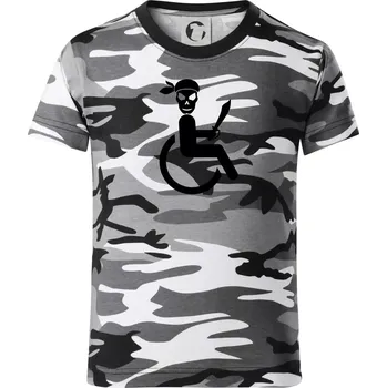 Chlapecké tričko Pirát vozíčkář - Dětské maskáčové triko - 104-110cm / 3-4 roky ( Šedý maskáč )