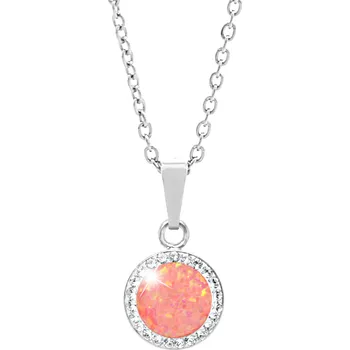 Módní doplněk JSB bijoux s.r.o. Stříbrný náhrdelník s kulatým opálem a krystaly Swarovski Peach Pastel velký (Stříbro 925/1000)