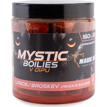 Boilies Magic Wolf - Losos/ broskev MYSTIC Boilies v dipu 160g 24mm