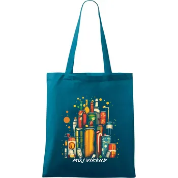 Plechovky piva - můj víkend - Taška bavlněná - 42 x 38 cm ( Petrolejová )