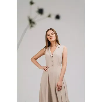 Dámské šaty S409 Košilové šaty ve fitted střihu - béžové EU XL