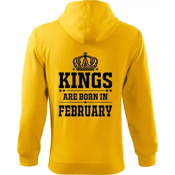 Pánská mikina Kings are born in February - Mikina s kapucí na zip trendy zipper - L ( Žlutá )