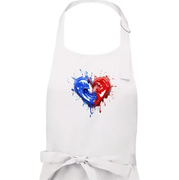 Kuchyňská zástěra Srdce rozprsknuté - Francouzské barvy - Dámská zástěra na vaření - Univerzální velikost ( Bílá )