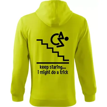 Pánská mikina Keep staring i might do a trick - Mikina s kapucí na zip trendy zipper - S ( Limetková )