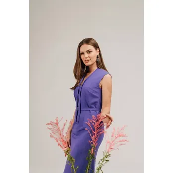 Dámské šaty S410 Šaty áčkového střihu s vázáním a výstřihem do V - fialové EU S