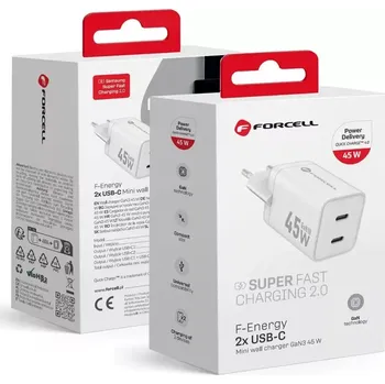 F-ENERGY Mini GaN III VT-36B cestovní nabíječka s 2 x zásuvkou typu C, PD QC4.0 45W bílá