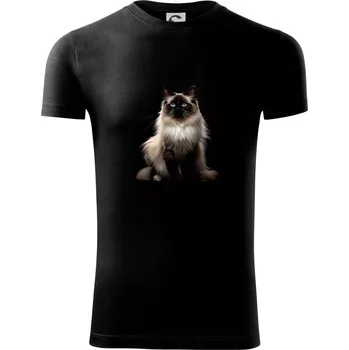 Pánská móda Kočka Ragdoll ze předu černá fotka - Viper FIT - Pánské zůžené tričko - 2XL ( Černá )