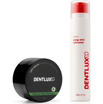 Přípravek na bělení zubů Dentlux bělící pudr na zuby + ochucená zubní pasta Máta / Energy drink