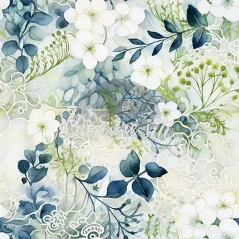 Viskozový úplet, Bílé kvítky, krajka, lístečky (E) (Kvalitní viskózový úplet)