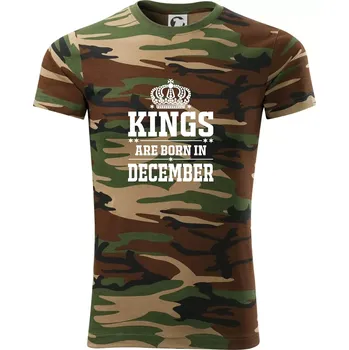 Pánské tričko Kings are born in December - Army CAMOUFLAGE - M ( Hnědý maskáč )