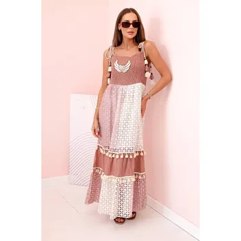 Dámské šaty Dámské boho šaty s ramínky velbloud UNI