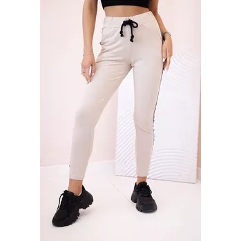 Dámské teplákové kalhoty s lampasem a šňůrkou v pase béžové UNI