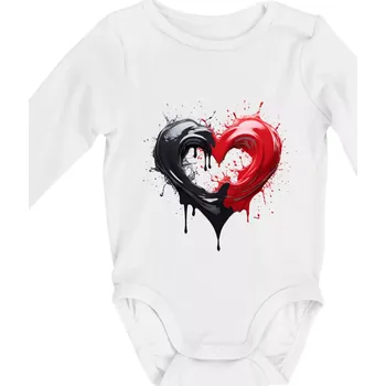 Kojenecký body Srdce rozprsknuté - Barvy Černé Hory - Body kojenecké s dlouhým rukávem - Dlouhý r. do 3 měs ( Bílá )