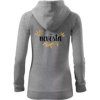 Dámská mikina Nevěsta princezna - zlatý potisk - Dámská mikina trendy zipper s kapucí - M ( Tmavě šedý melír )