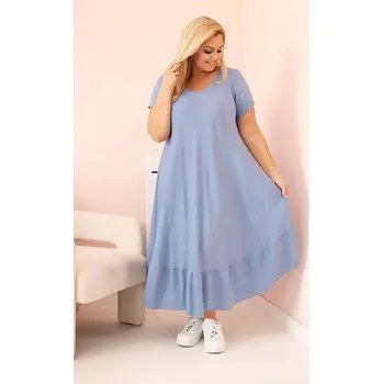 Dámské šaty Dámské šaty plus size s krátkým rukávem a volánem z lehké viskózy džínová UNI