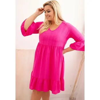 Dámské šaty Dámské viskózové šaty Plus Size s ažurovou ozdobou Fuchsiová UNI
