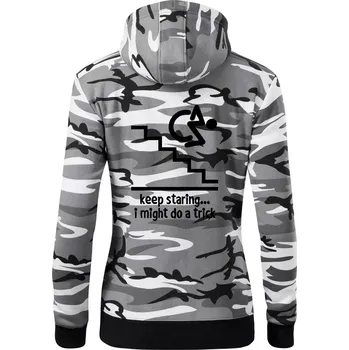 Dámská mikina Keep staring i might do a trick - Dámská mikina trendy zipper s kapucí - M ( Šedý maskáč )