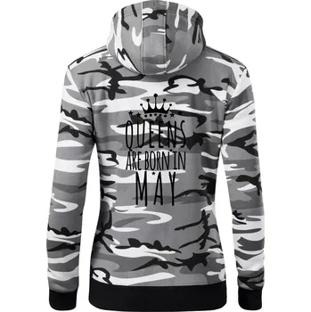Dámská mikina Queens are born in May - Dámská mikina trendy zipper s kapucí - 2XL ( Šedý maskáč )