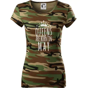 Dámské tričko Queens are born in May - Dámské maskáčové triko - 2XL ( Hnědý maskáč )