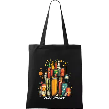 Nákupní taška Plechovky piva - můj víkend - Taška bavlněná - 42 x 38 cm ( Černá )