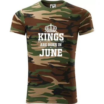 Pánské tričko Kings are born in June - Army CAMOUFLAGE - L ( Hnědý maskáč )