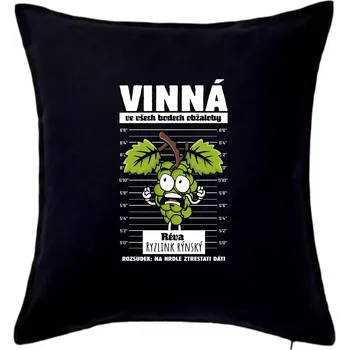 Polštář Vinná réva odsouzena Ryzlink rýnský - Polštář 50x50 - 50x50 - Včetně výplně ( Černá )