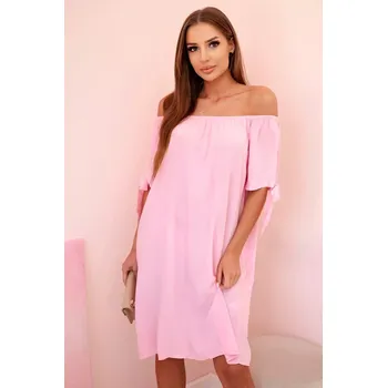 Dámské šaty Dámské viskózové šaty s vázáním na rukávech, cukrově růžové UNI