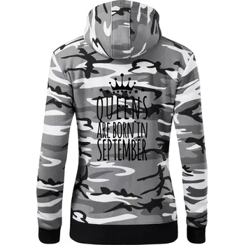 Dámská mikina Queens are born in September - Dámská mikina trendy zipper s kapucí - XS ( Šedý maskáč )