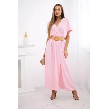 Dámské šaty Dlouhé šaty s ozdobným páskem bonbónově růžová UNI