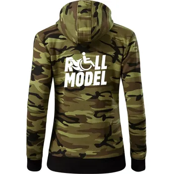 Dámská mikina Roll model - Dámská mikina trendy zipper s kapucí - L ( Zelený maskáč )